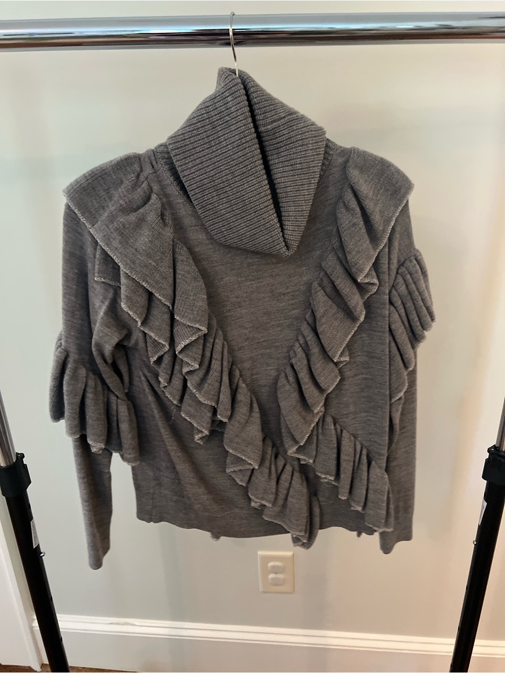 Alice & Olivia Gray Ruffle Turtleneck Sweater